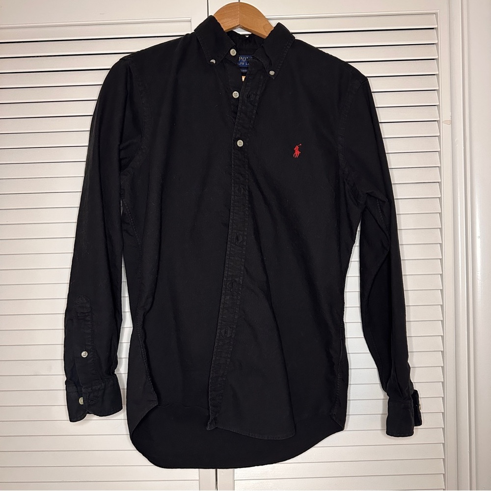 Classic Fit Garment-Dyed Oxford Polo Ralph Lauren Black with Red Pony Logo